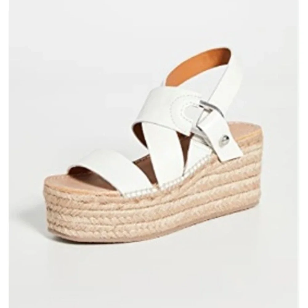 Rag & Bone August Espadrille Sandal Platform Off White Leather Wedge 38.5 US 8.5